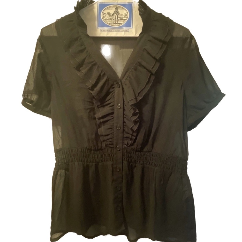 The Limited Black Sheer Ruffle Blouse, sz M